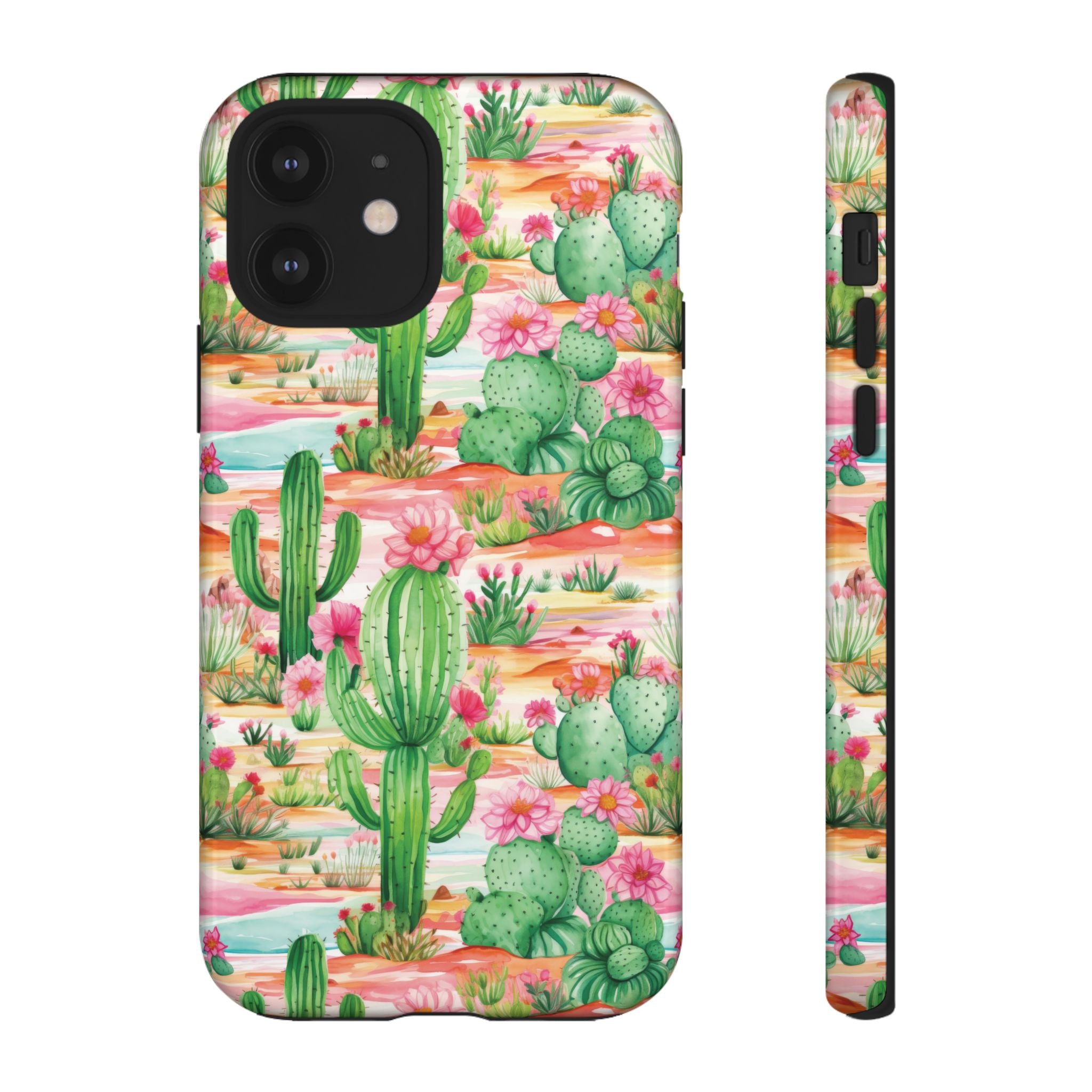 Pink and Mint Green Cactus Phone Case - Tough, Stylish Cover with Cactus Flowers | Durable Protection for iPhone & Android | Fresh Nature-Inspired Design!