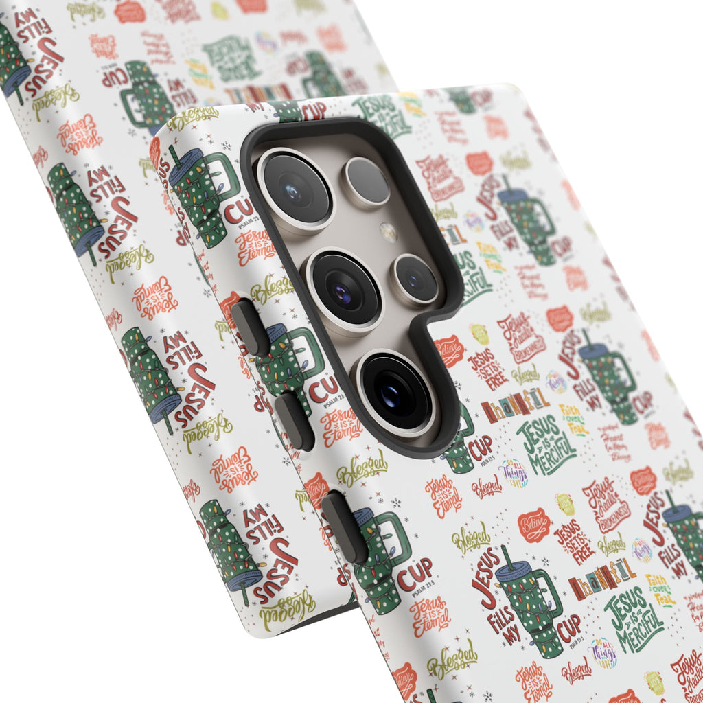 Jesus Fill My Cup Phone Case Cute Floral Design in Red, Pink, Blue – Aesthetic Protective Case for iPhone and  Android