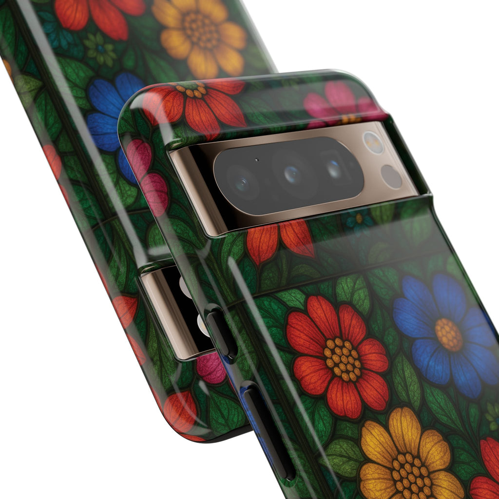 Coque de téléphone effet vitrail floral lumineux Art abstrait coloré, Étui de protection esthétique pour iPhone, Samsung et Google, Idée cadeau unique pour maman