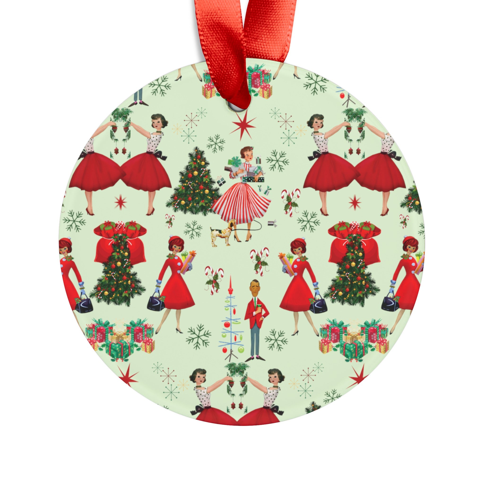 50s Christmas Acrylic Ornament Elegant Design Ornament with Ribbon Perfect Christmas Decoration | Durable Holiday Keepsake | Charming Winter Design | Ideal for Tree Trimming and Gift Giving - MRSBYVALLE