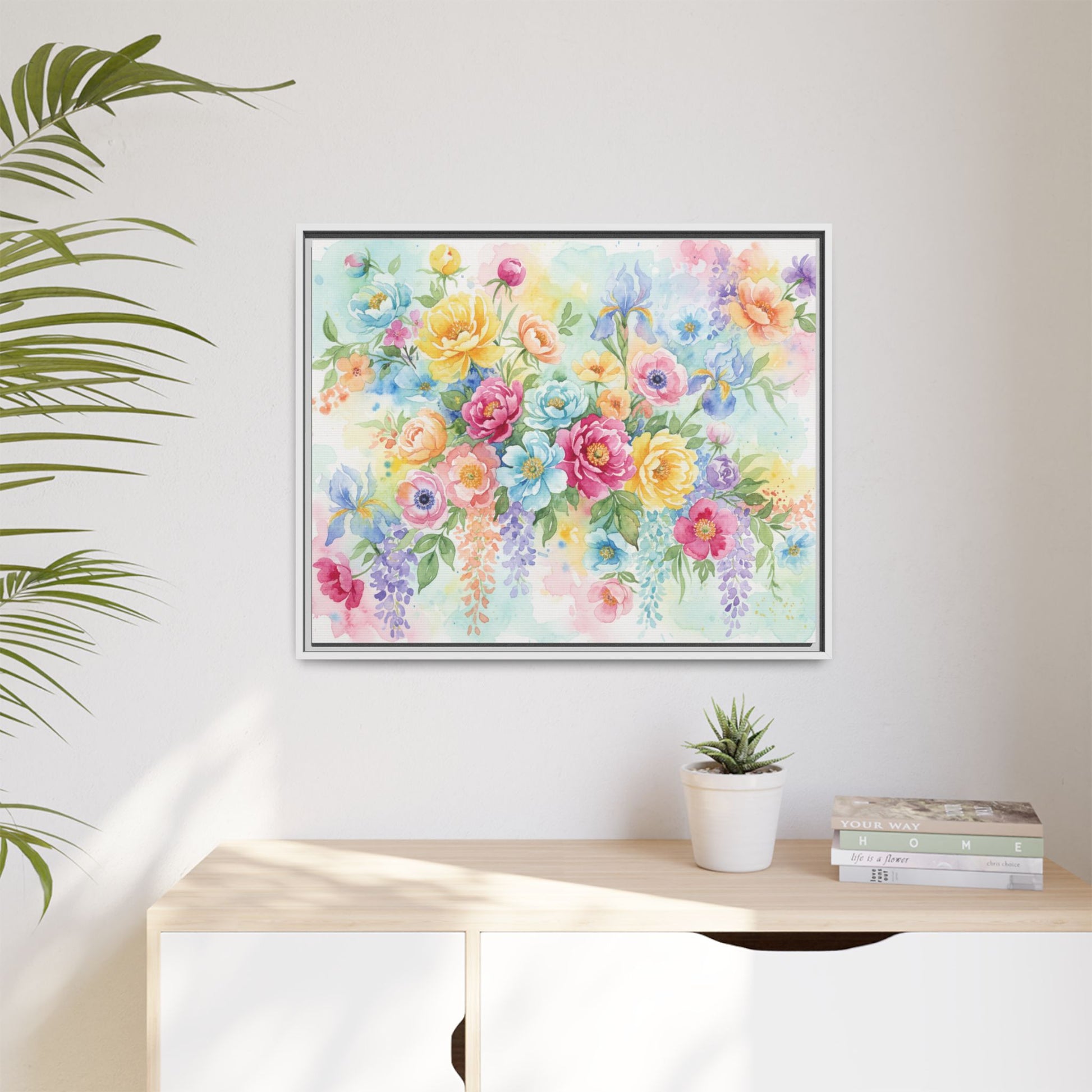 Watercolor Floral Bouquet Canvas, Framed Matte Wall Art | Multi-Color Wall Art