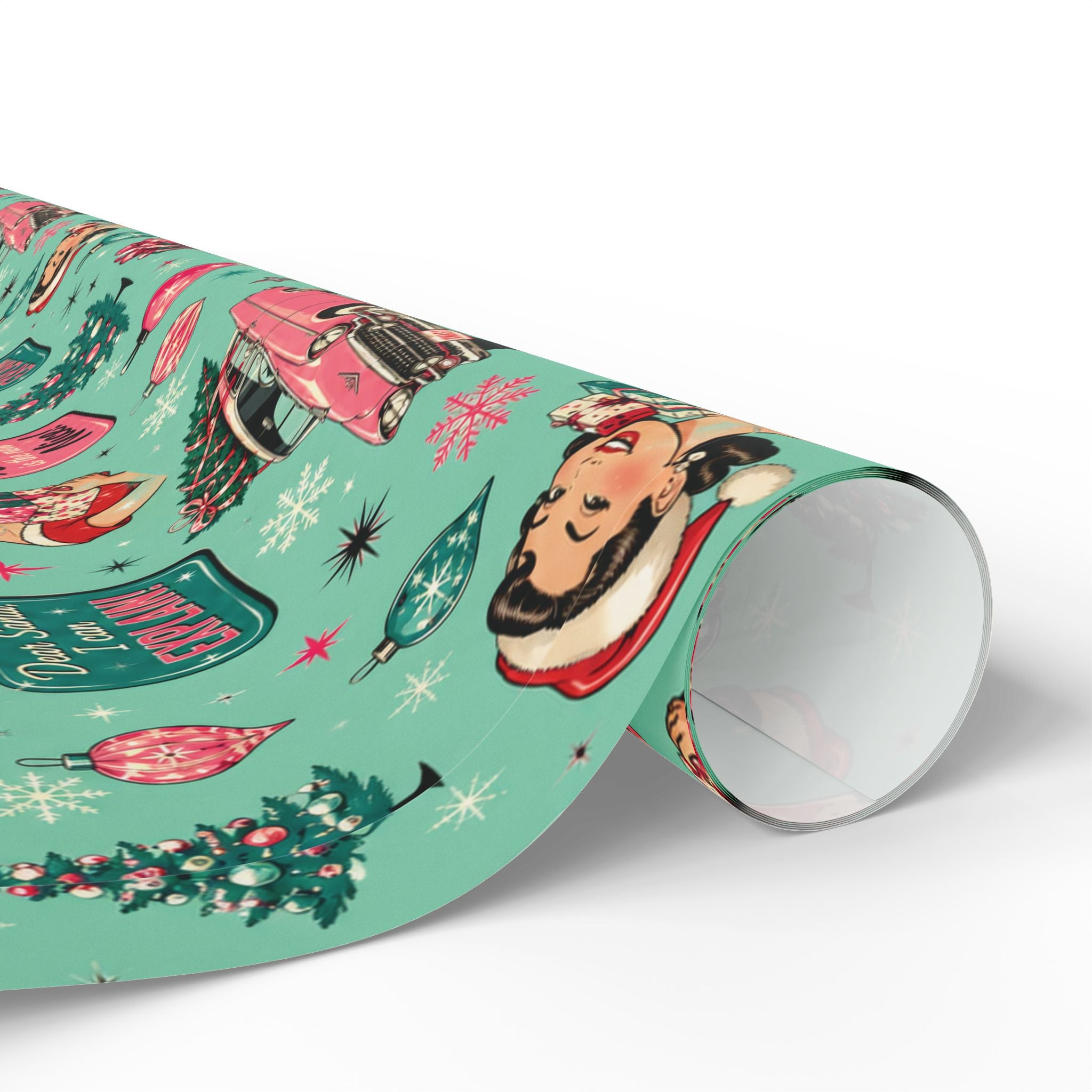 Funny Retro Christmas Wrapping Paper  Vintage Pink Holiday Gift Wrap  Mid Century Christmas Gifts Cute Nostalgic Xmas Paper