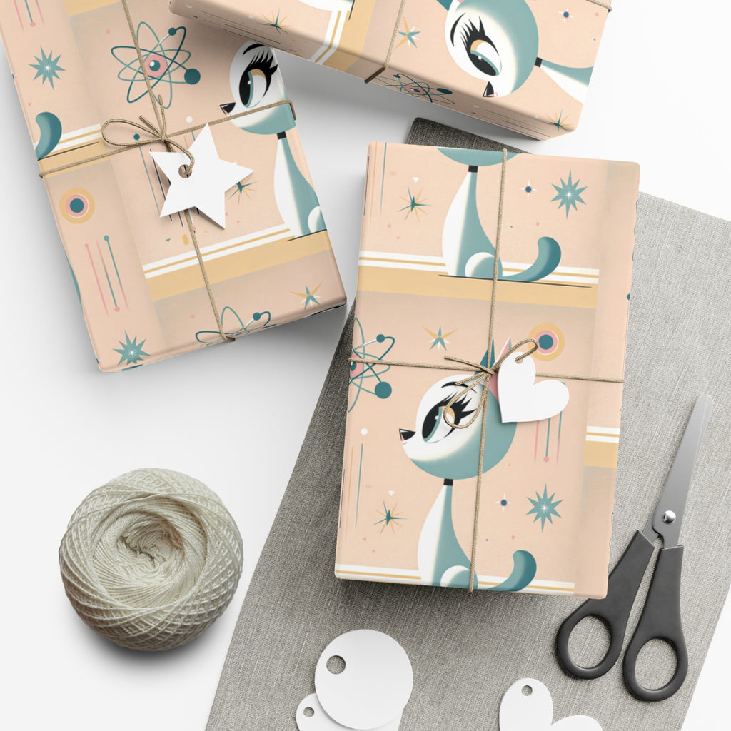 Atomic Pastel Cat 3D Illusion Wrapping Paper Cat Lover Gift Wrap it's Perfect for Weddings, Bridal & Baby Showers Eco-Friendly, Vibrant Design in Matte/Satin, All Occasion.