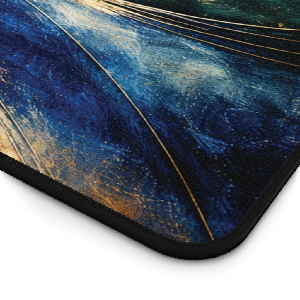 Gilded Convergence Blue & Gold NeoDeco Desk Mat — Luxury Office Desk Mat