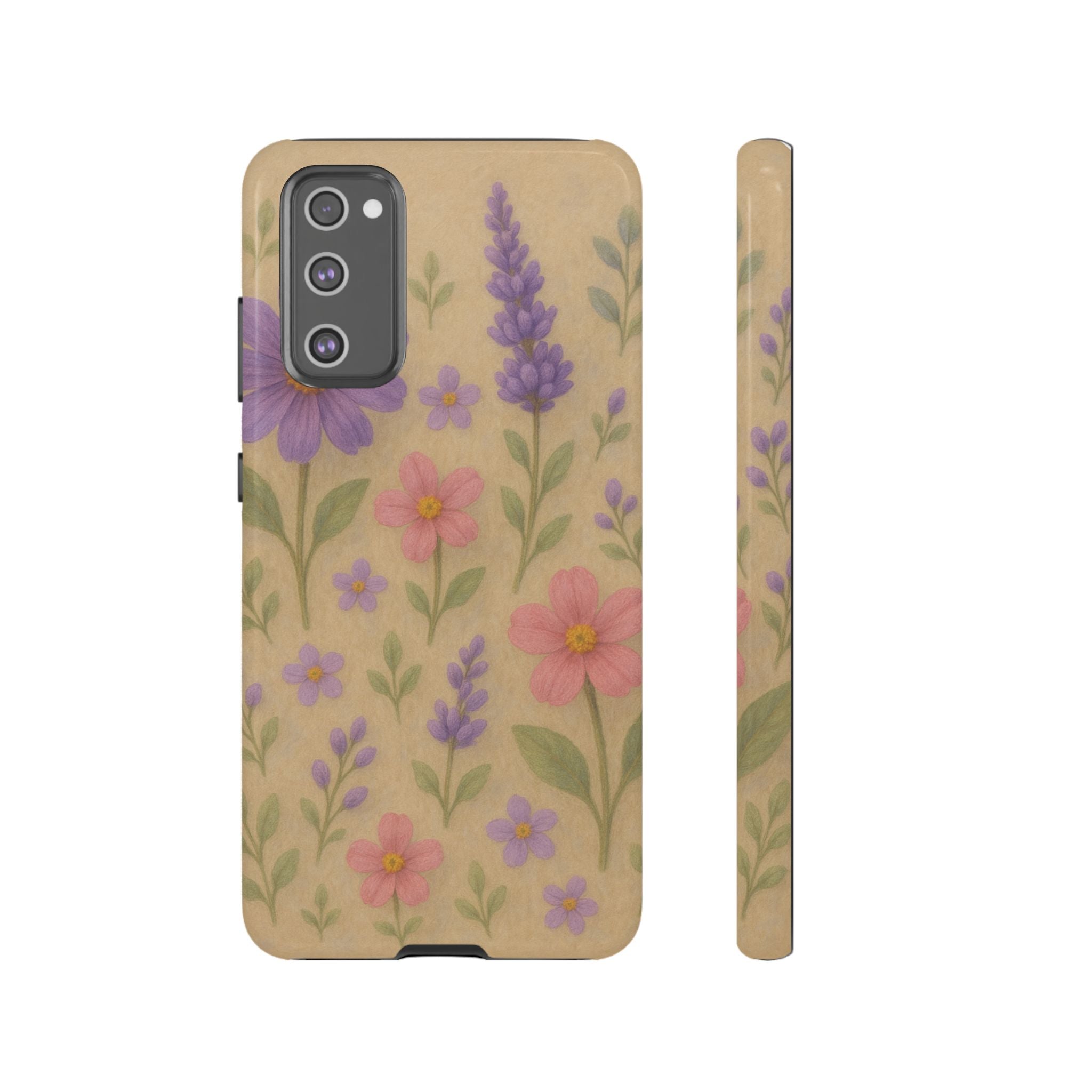 3D Illusion Wildflower Phone Case Cute Pastel Floral Design in Lavender, Pink, Mint Green – Aesthetic Protective Case for iPhone and  Android