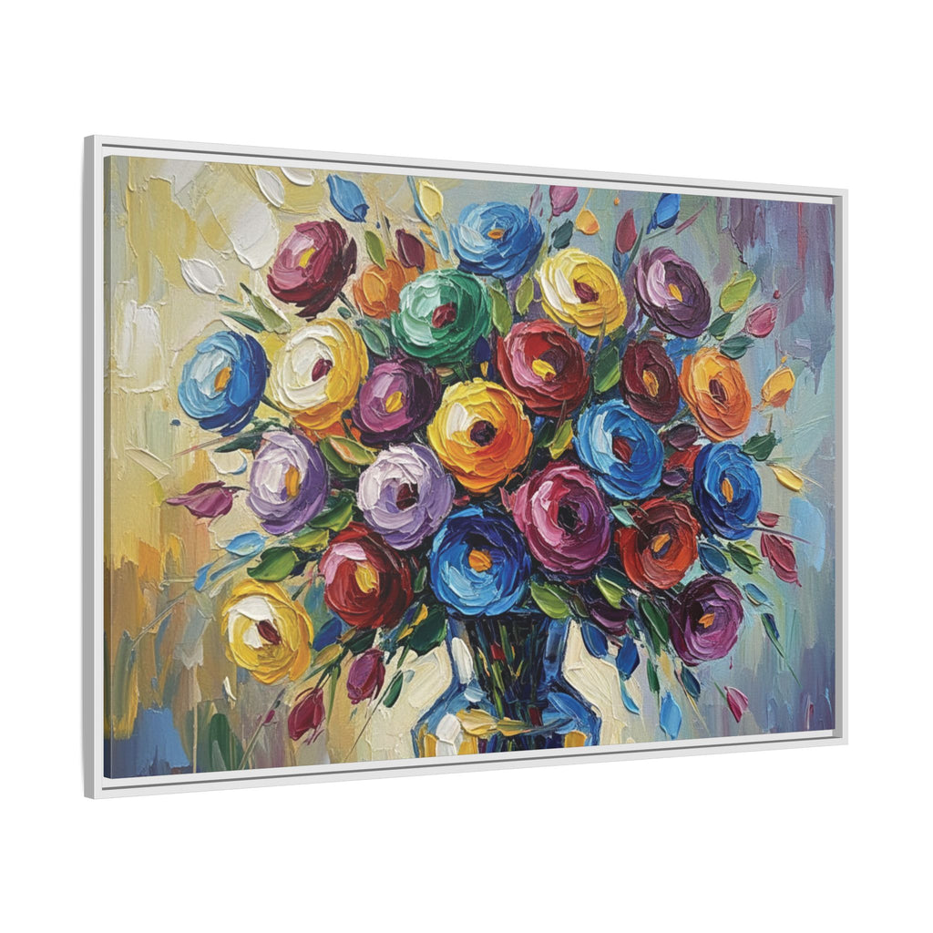 Impression sur toile bouquet floral aquarelle - Tableau mural encadré mat - Illusion de peinture à l'huile vibrante