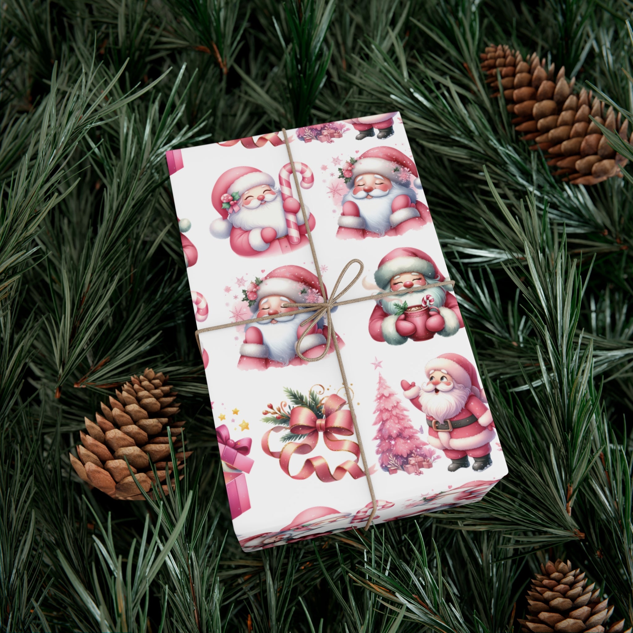 Pink Gift Wrap Papers, Christmas Santa Holiday Wrapping Pink Vintage Gift Packaging, Xmas Party Supplies, Decorative Present Wrap for Mom Premium Quality - MRSBYVALLE