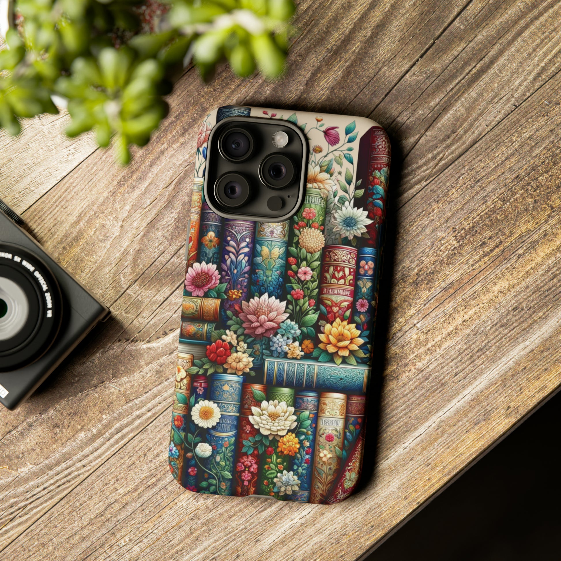 Books and Floral Boho Luxury Phone Tough Case Floral Elegant Durable Stylish for Modern Devices iPhone 15, Samsung iPhone Samsung Accessory Gift for Her.