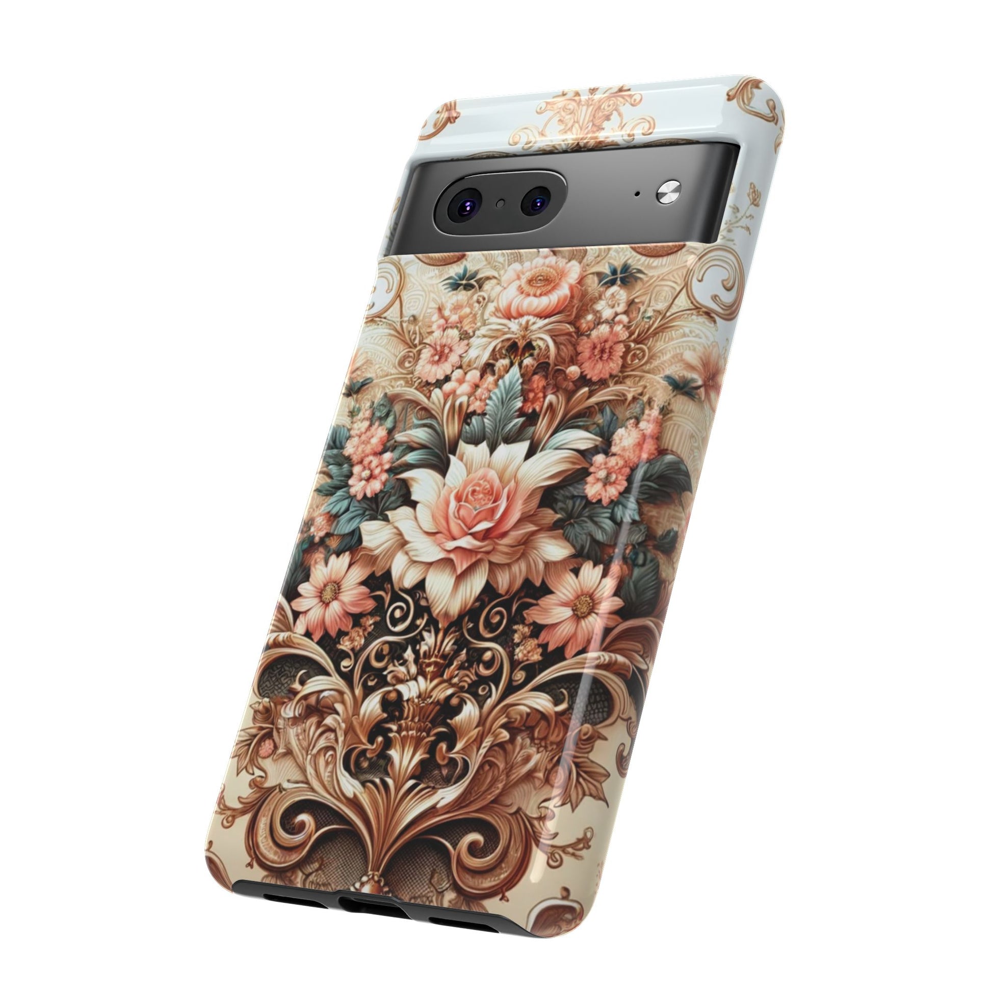 Gold Design Luxury Phone Tough Case Floral Elegant Durable Stylish for Modern Devices iPhone 17, 16, 15, Samsung iPhone Samsung Accessory Gift for Her