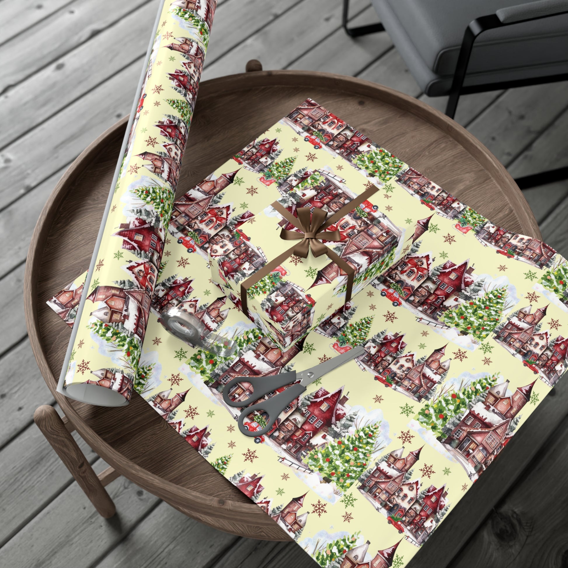 Christmas Village Wrapping Paper Whimsical Winter Wonderland with Pastel Trees, Snowflakes, and Festive Gifts Perfect for a Magical Holiday Season in Matte/Satin, All Occasion - MRSBYVALLE