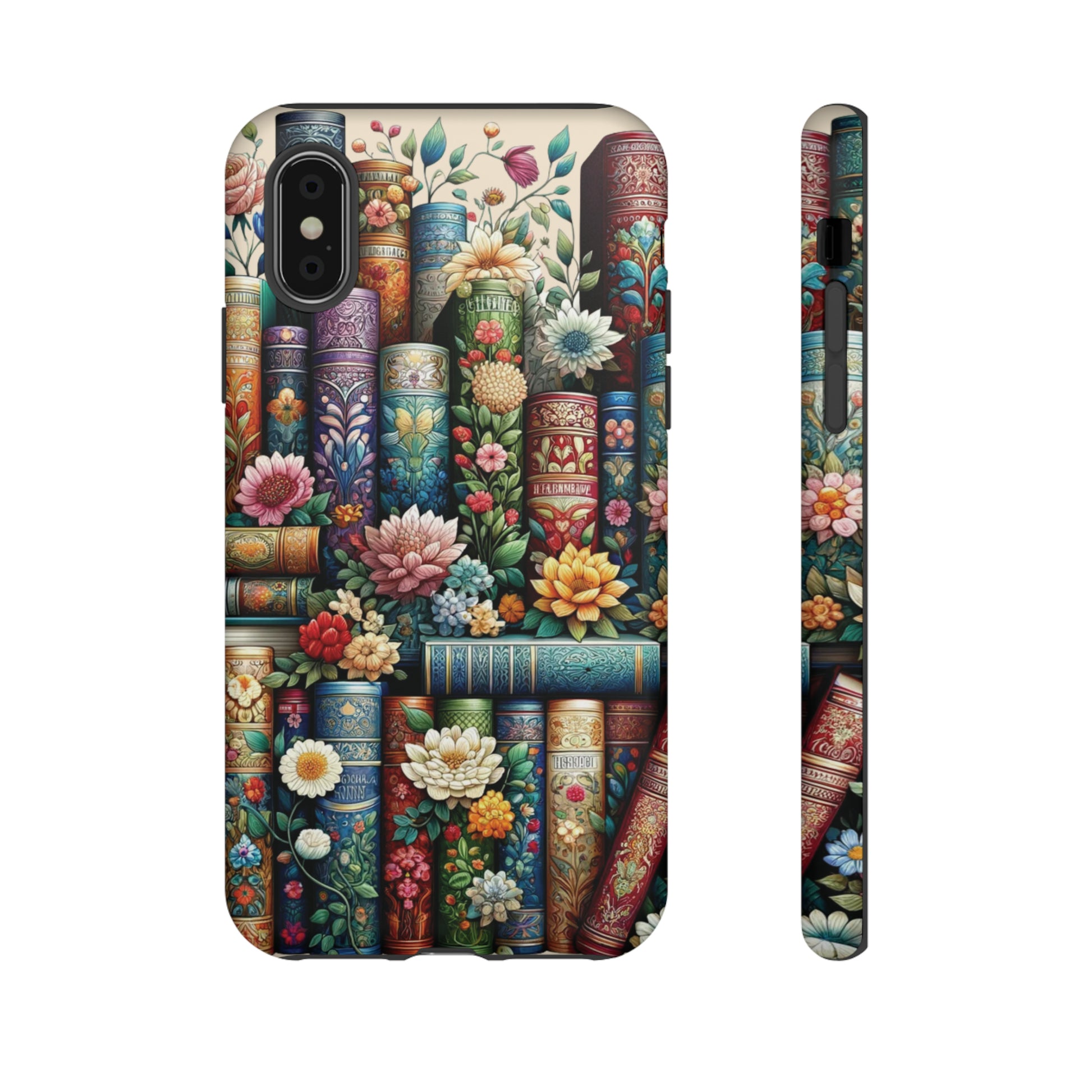 Books and Floral Boho Luxury Phone Tough Case Floral Elegant Durable Stylish for Modern Devices iPhone 15, Samsung iPhone Samsung Accessory Gift for Her.