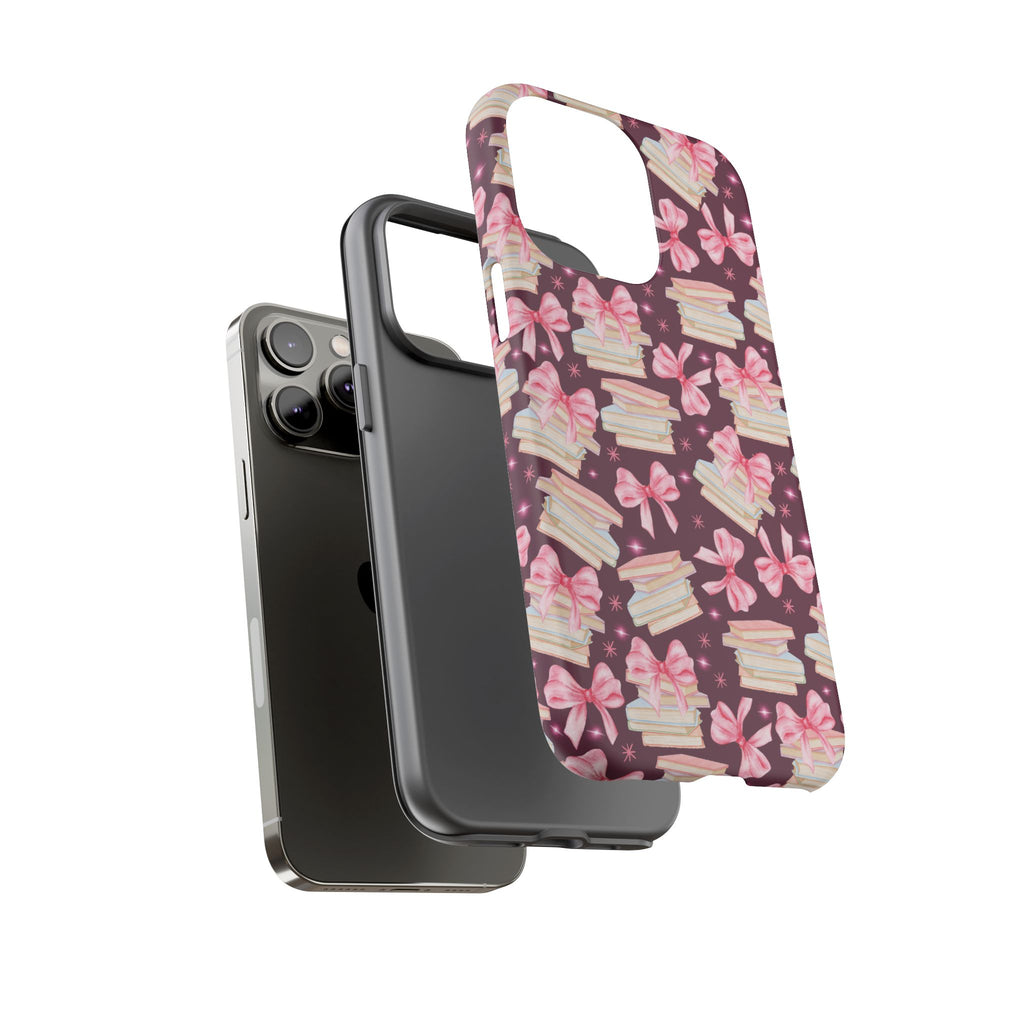 Coquette Pink Bows & Books Phone Case for iPhone 17 and Samsung, Pixel | Stylish Protective Cover Gift for Her Perfect for Floral Lover