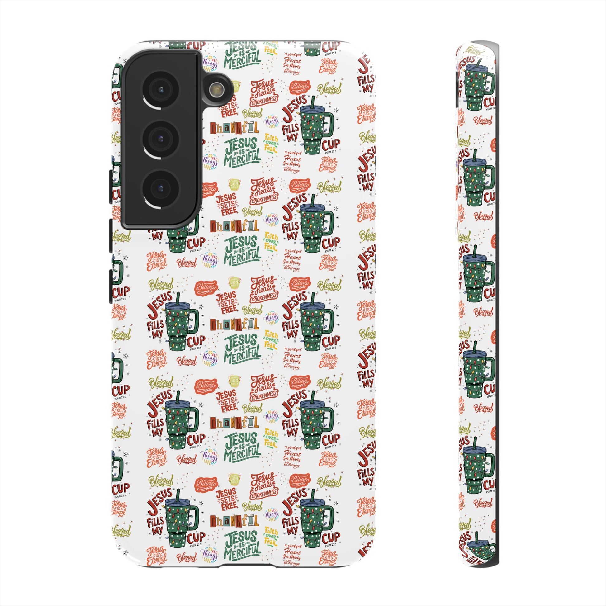 Jesus Fill My Cup Phone Case Cute Floral Design in Red, Pink, Blue – Aesthetic Protective Case for iPhone and  Android