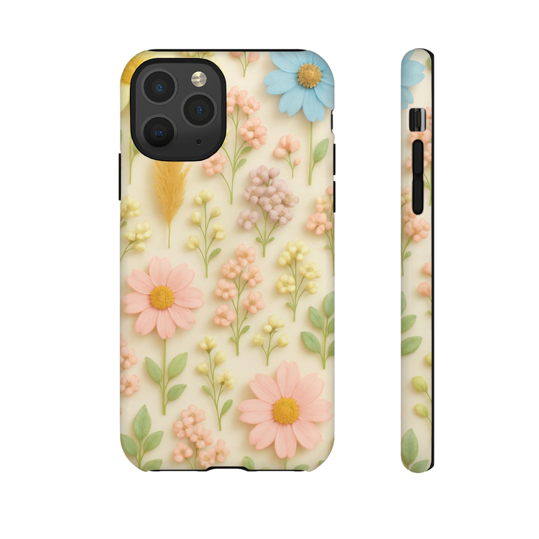 Pastel Dried Flowers Illusion Phone Case 3D Realistic Pressed Floral Design, Bright Botanical Aesthetic, Soft Nature-Inspired CoveriPhone & Galaxy