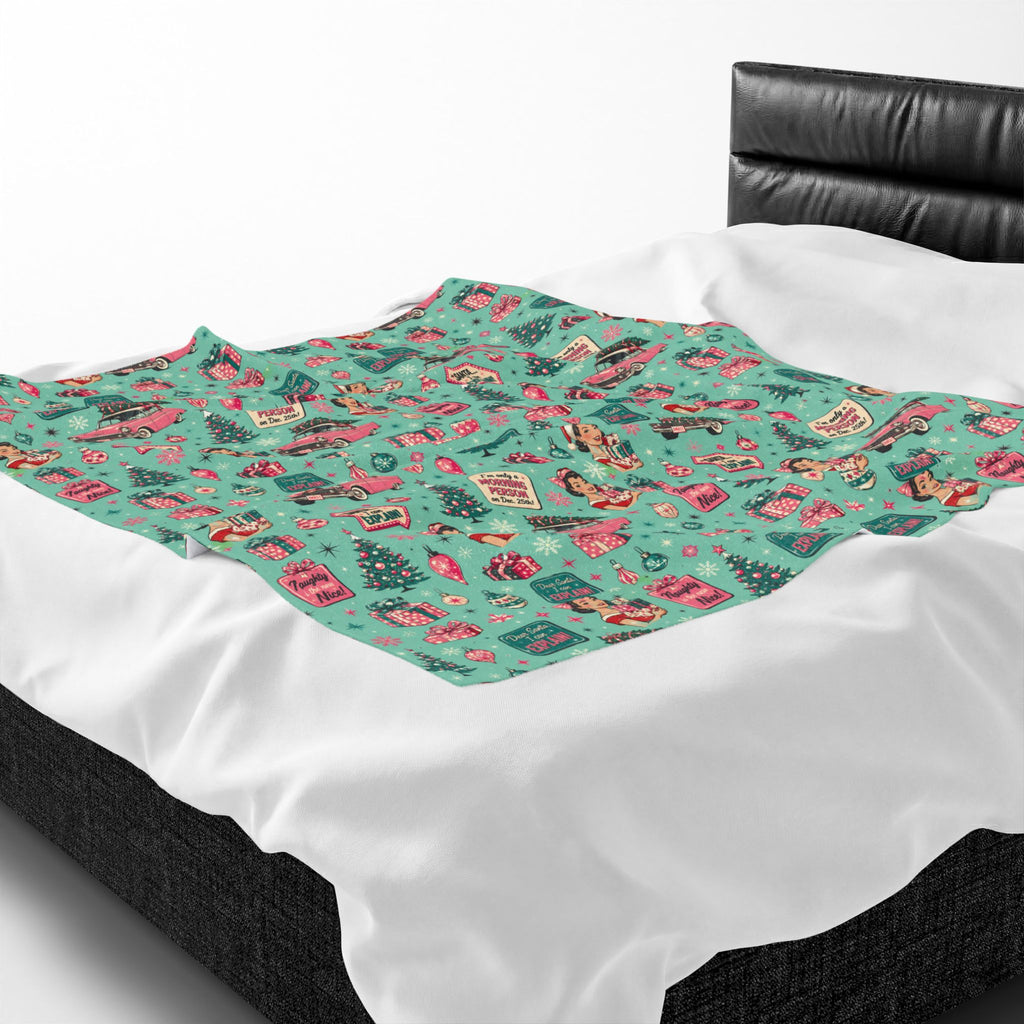 Funny Retro Pink Christmas Blanket Vintage Mid Century Holiday Throw Cozy Christmas Couch Blanket Festive Winter
