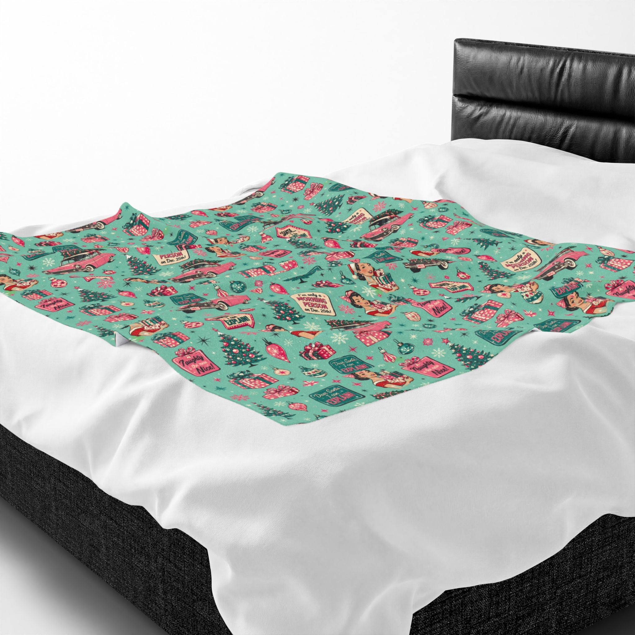 Funny Retro Pink Christmas Blanket Vintage Mid Century Holiday Throw Cozy Christmas Couch Blanket Festive Winter
