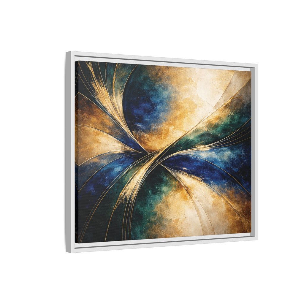 Gilded Convergence  Luxe NeoDeco Blue & Gold Abstract Wall Art Framed
