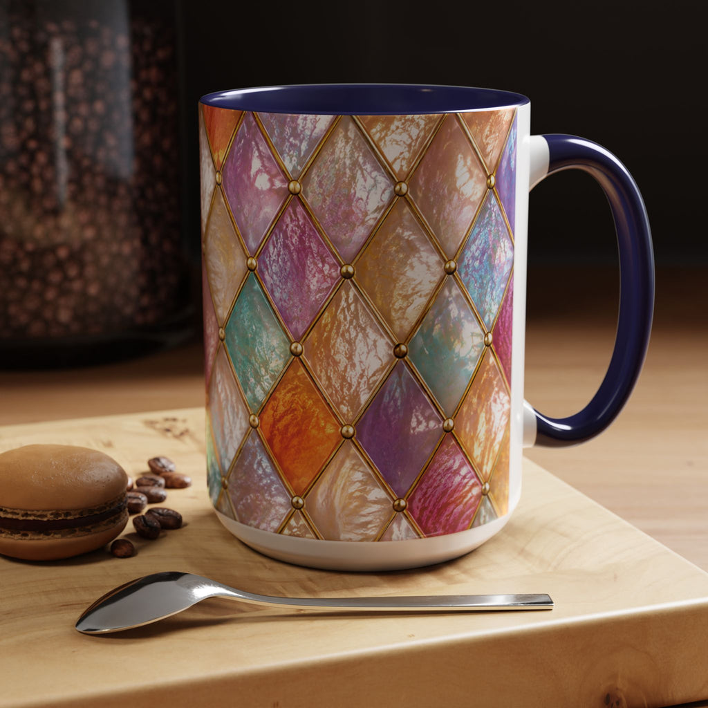 Colorful Jewel-Quilt Accent Coffee Mug — Vibrant Stained-Glass Pattern (11/15oz) Gift for her