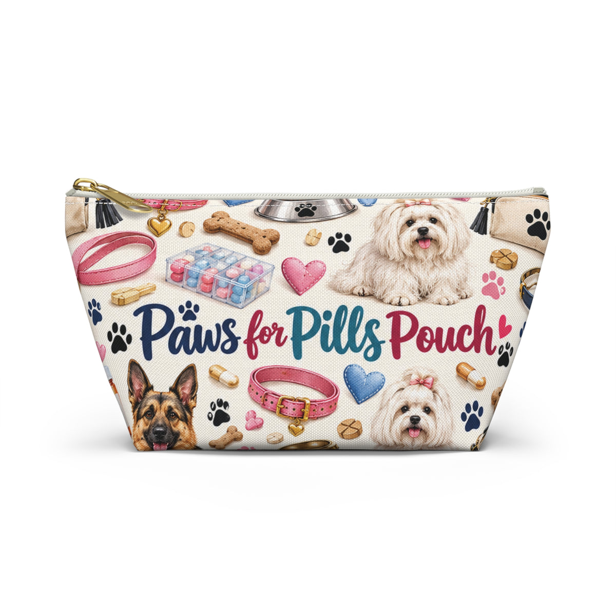 Paws for Pills Accessory Pouch — Dog Medicine & Treats T-Bottom Makeup Bag