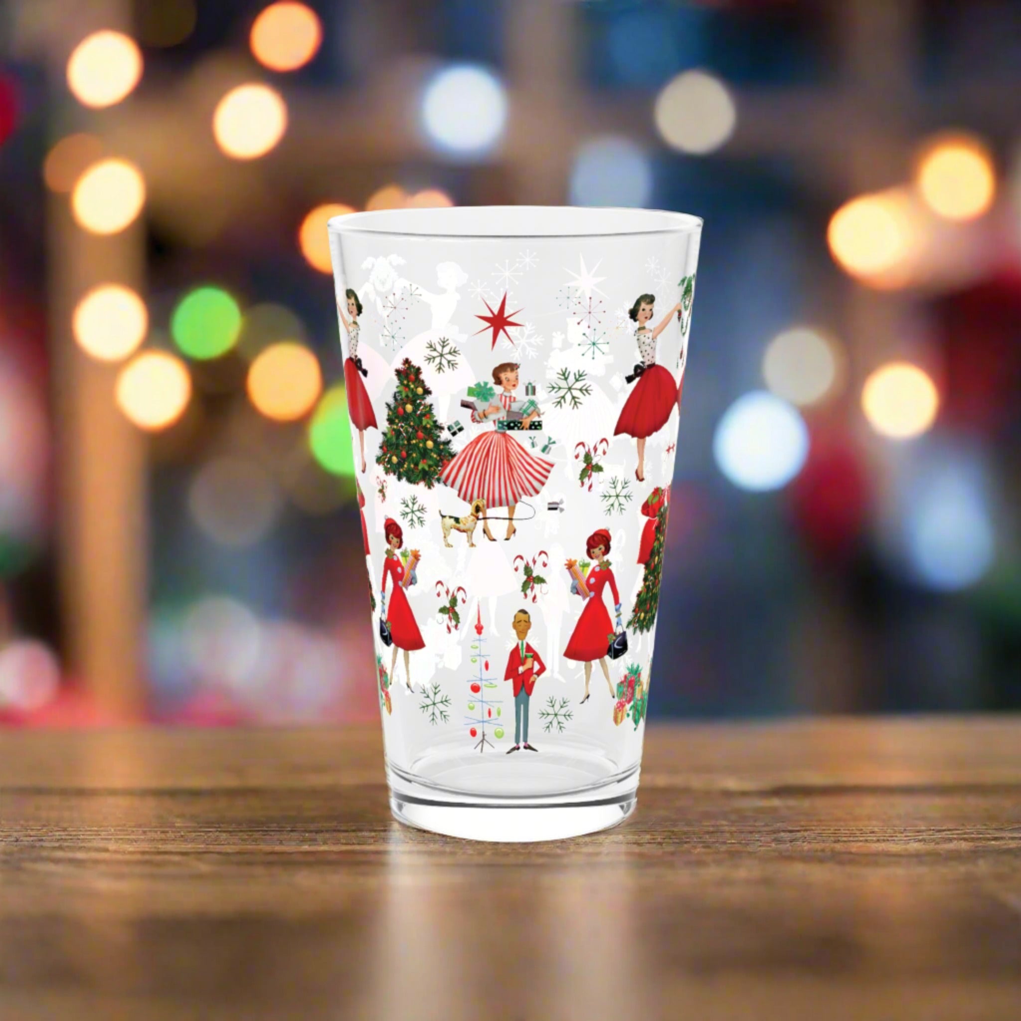 1950s Vintage 16 oz Pint Glass Retro Christmas Design | Unique Holiday Drinkware | Perfect Nostalgic Gifts & Decorations |Ideal Gift for Christmas Celebrations Elegance Durable, Glassware Perfect for Parties - MRSBYVALLE