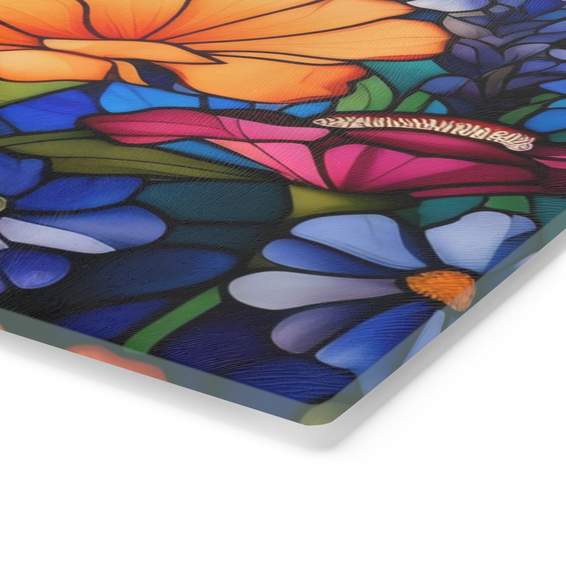 New House Tempered Glass Cutting Board Wildflowers Stain Glass Illusion Design Ultra-Durable Kitchen Accessory for Stylish Cooking Kitchen Decor Housewarming, New House Gift - MRSBYVALLE