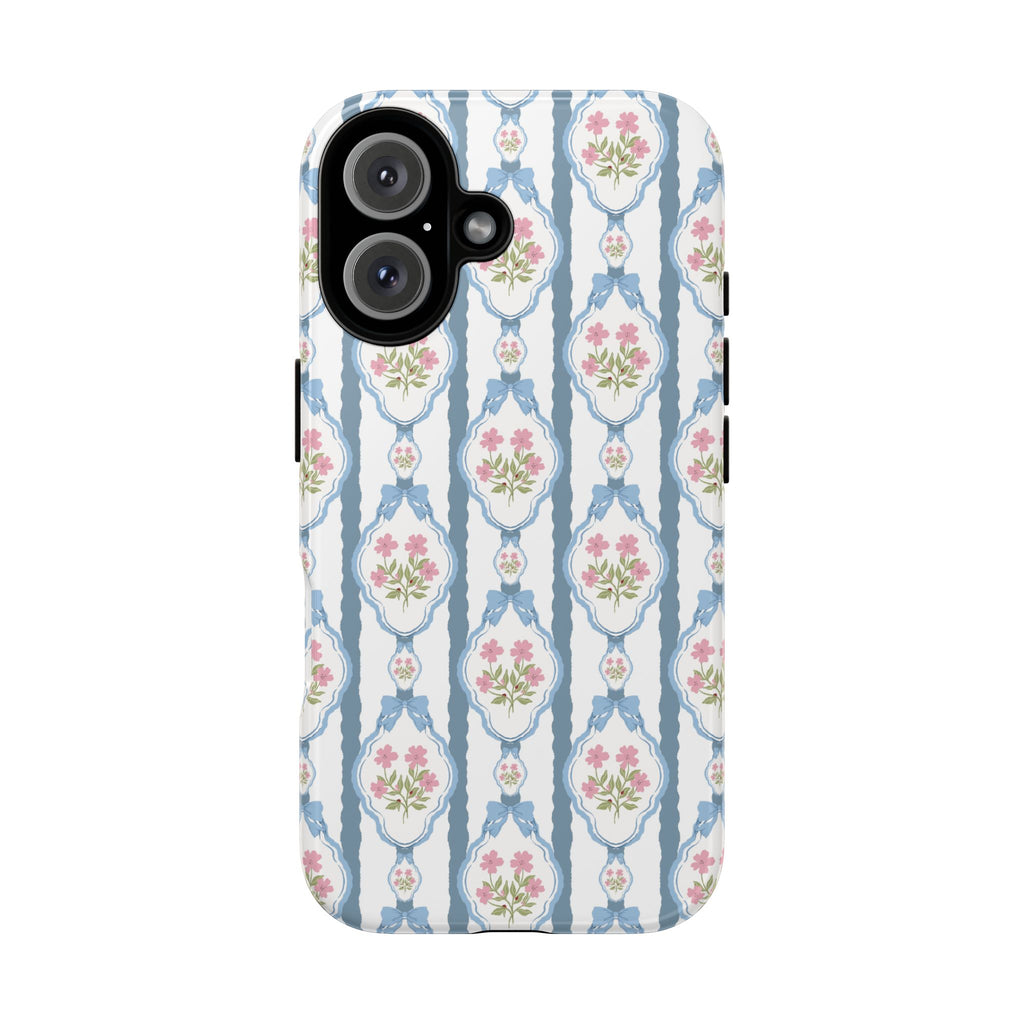 Coque de téléphone Vintage Nœud Bleu et Rose — Motif floral romantique « Tough Cases »