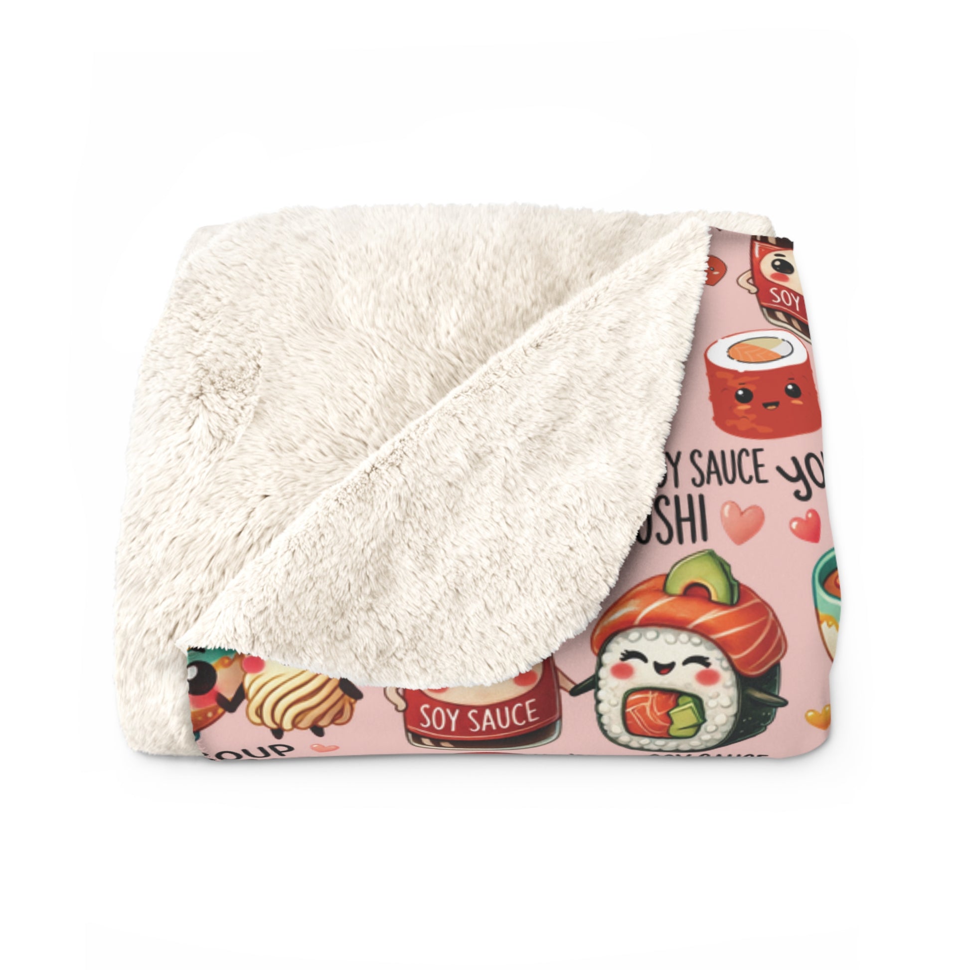Sherpa Fleece Blanket Cozy Kawaii Sherpa Fleece Blanket Adorable Sushi & Noodle Charm Design, Perfect for Snuggling, Gifting, or Adding a Cute Touch to Your Home Déco