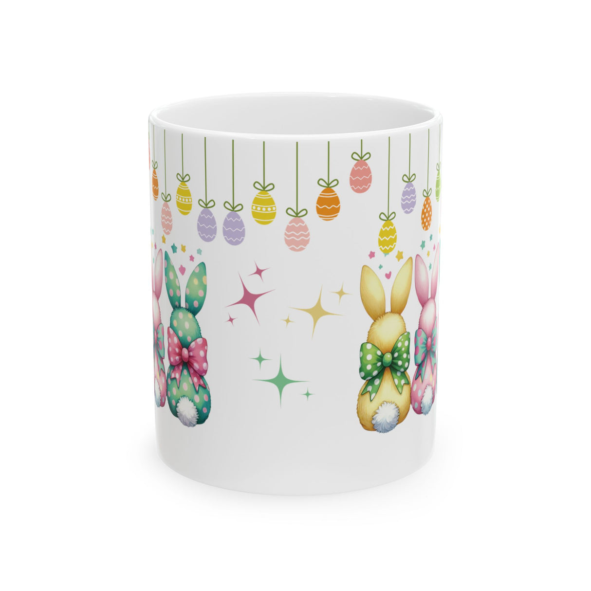 Cute Bunny Bows Mug Adorable Easter Rabbit Design, Available in 11oz & 15oz, Spring Coffee Cup, Bunny Lover Gift, Fun and Cheerful Hot Beverage Mug