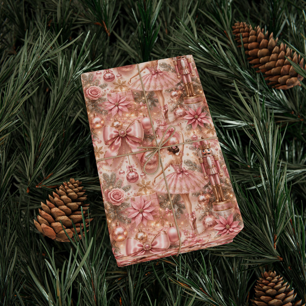 Pink Nutcracker Ballet Christmas Wrapping Paper Seamless Vintage Ballerina Holiday Gift Wrap Luxury Pink Christmas