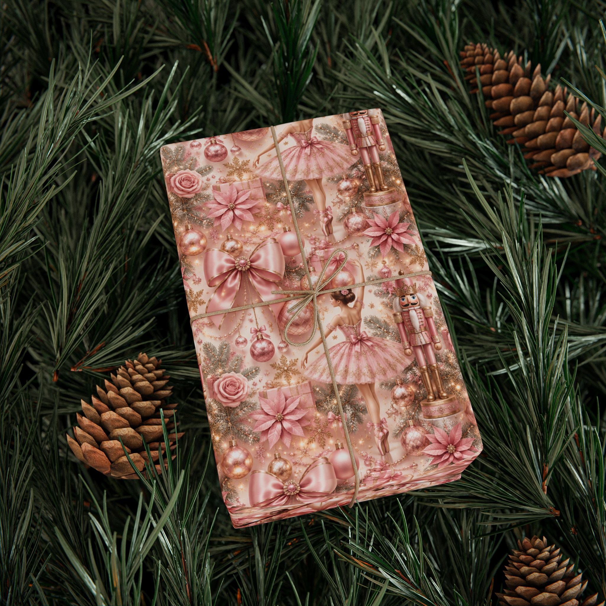 Pink Nutcracker Ballet Christmas Wrapping Paper Seamless Vintage Ballerina Holiday Gift Wrap Luxury Pink Christmas