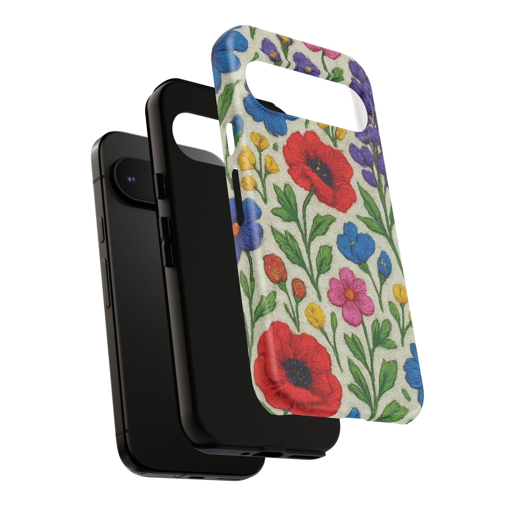 Bright 3D Illusion Wildflower Phone Case Cute Floral Design in Red, Pink, Blue – Aesthetic Protective Case for iPhone and  Android