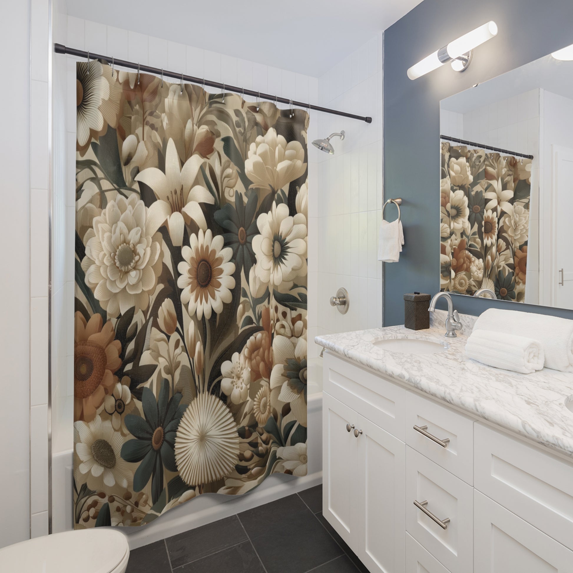 New House Mid-century Modern Floral Art Elegant Shower Curtain 71x74 Inches Sophisticated Bathroom Housewarming Gift New Bathroom Wedding Gift for Mom Bridal Shower Gift Newlywed