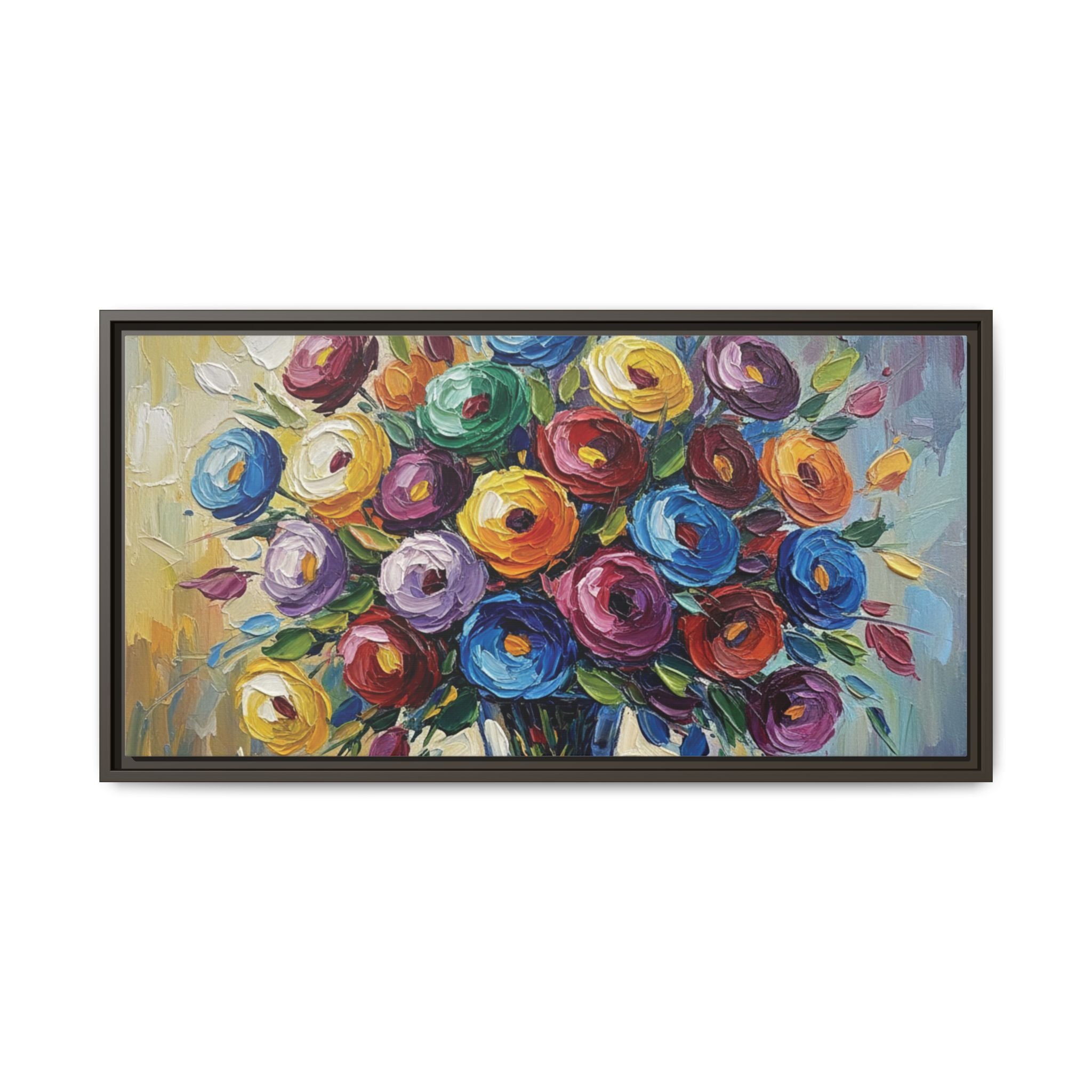 Impression sur toile bouquet floral aquarelle - Tableau mural encadré mat - Illusion de peinture à l'huile vibrante