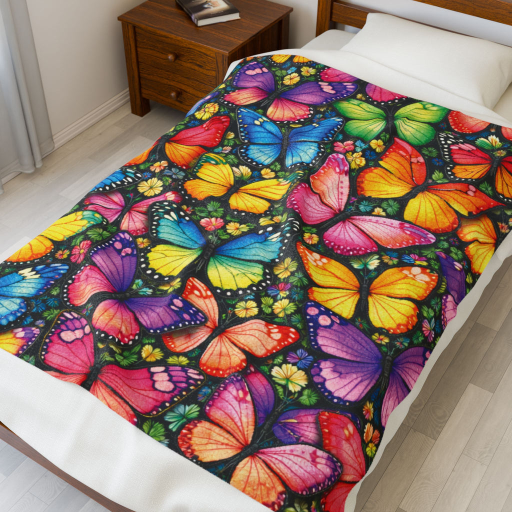 Bright Beautiful Butterflies Velveteen Plush Blanket Cozy Perfect Gift