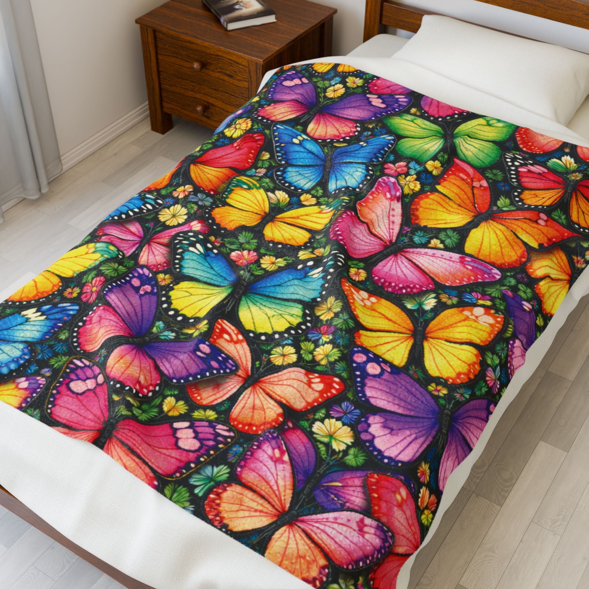 Bright Beautiful Butterflies Velveteen Plush Blanket Cozy Perfect Gift