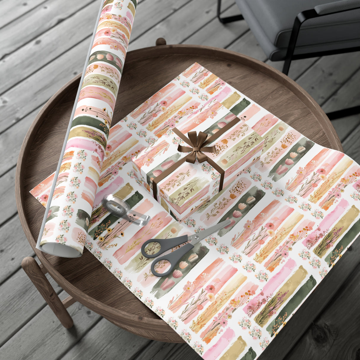 Pastel Brushstroke Floral Wrapping Paper Soft Pink & Peach Illusion Design, Elegant Gift Wrap for Her, Aesthetic Packaging for Birthdays  More Weddings