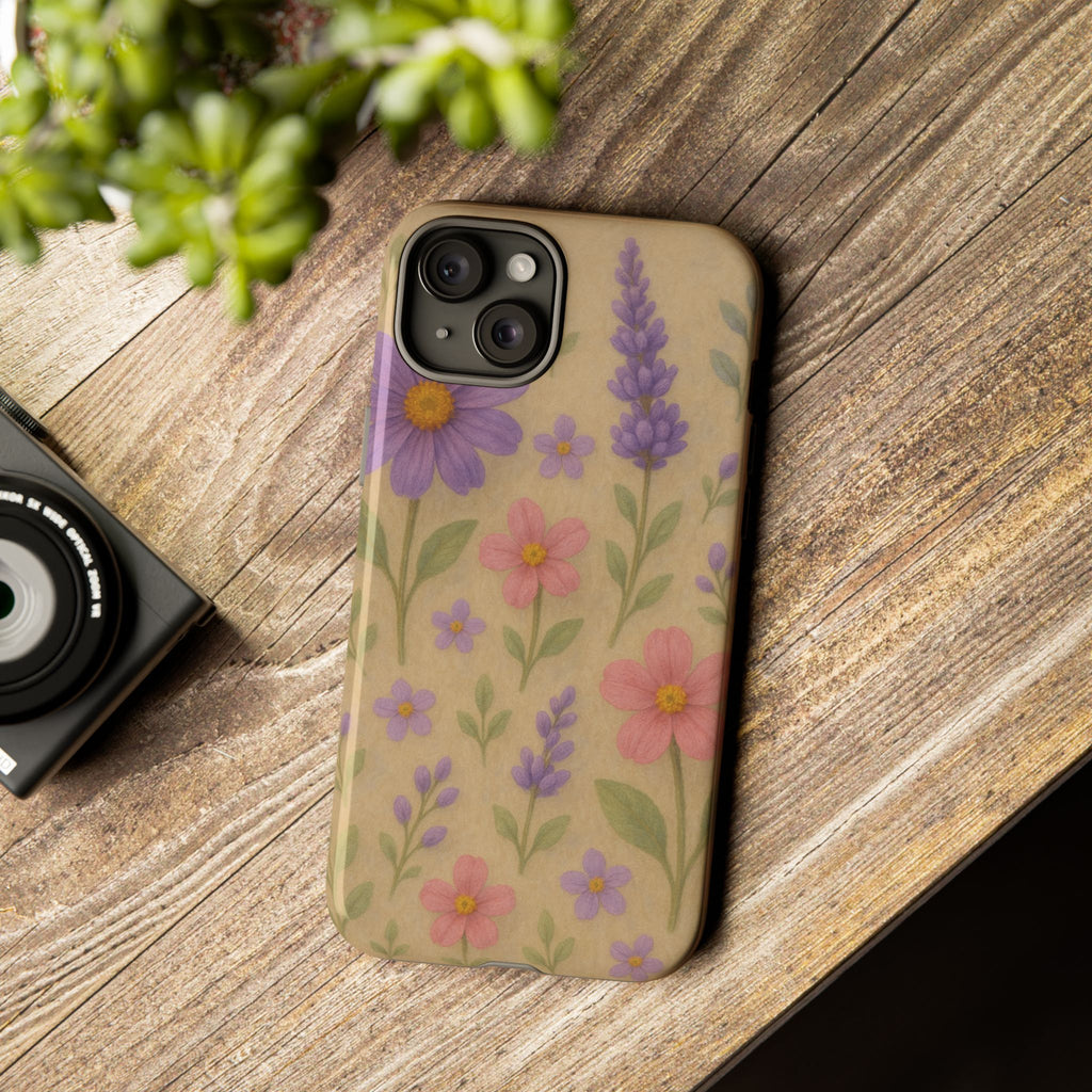 3D Illusion Wildflower Phone Case Cute Pastel Floral Design in Lavender, Pink, Mint Green – Aesthetic Protective Case for iPhone and  Android