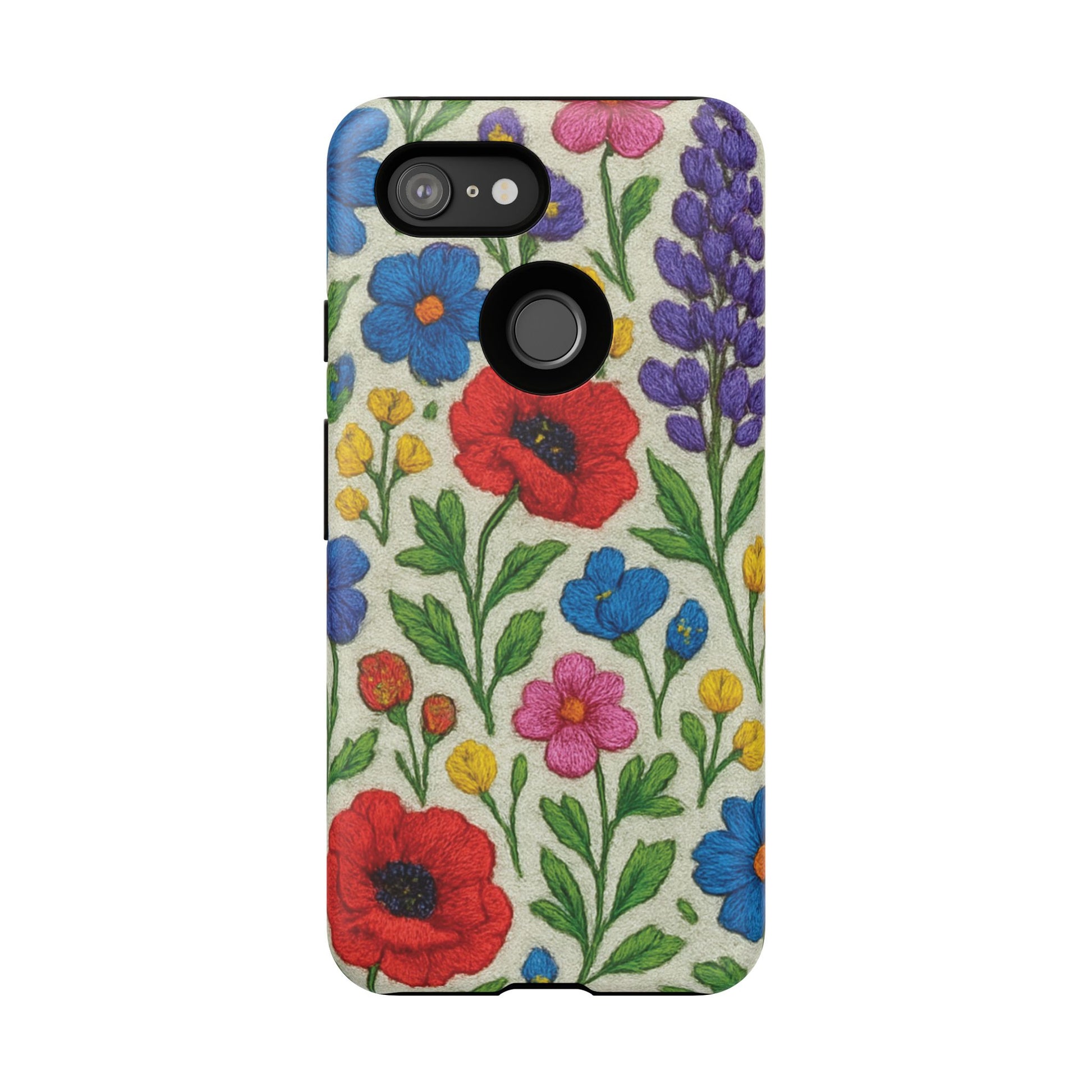 Bright 3D Illusion Wildflower Phone Case Cute Floral Design in Red, Pink, Blue – Aesthetic Protective Case for iPhone and  Android