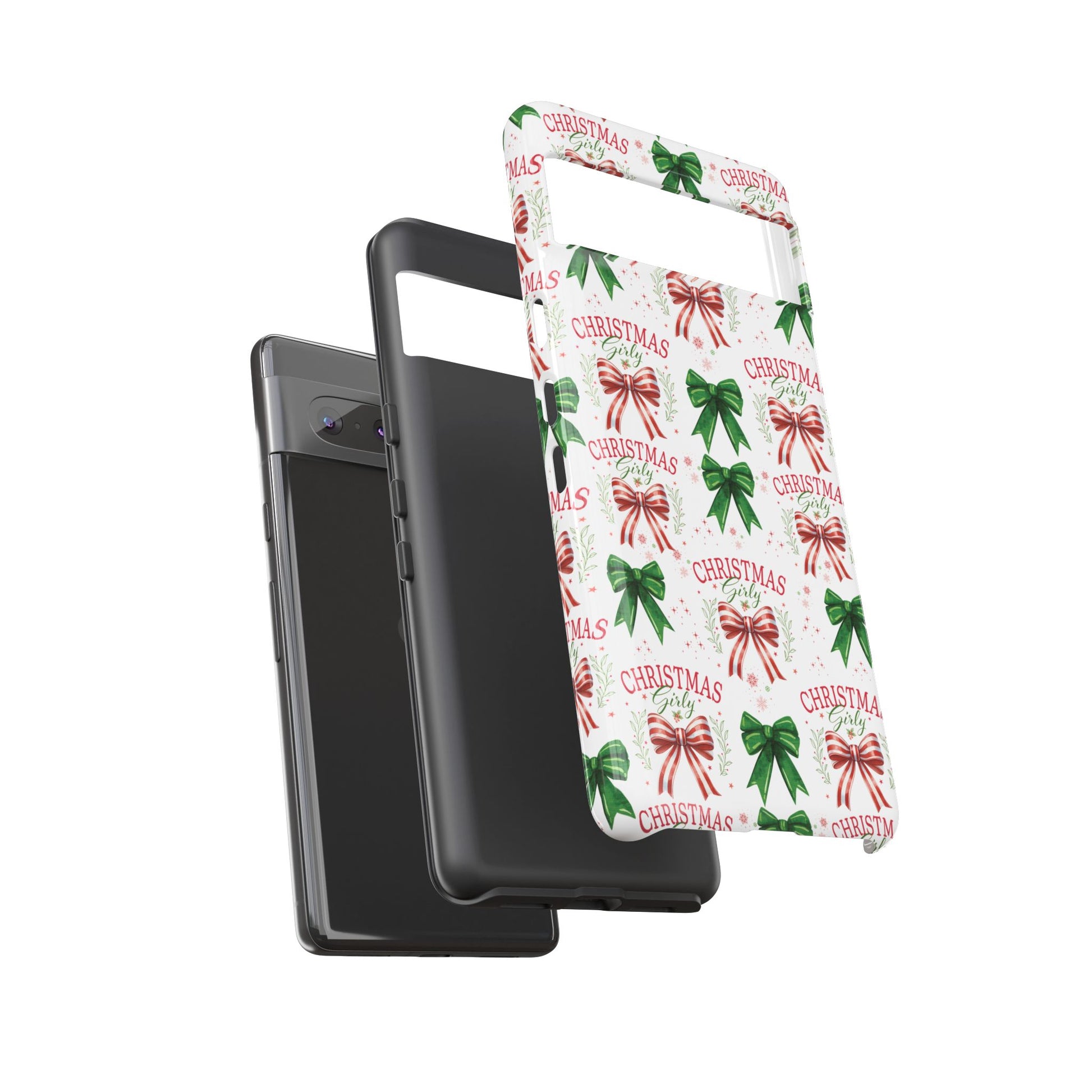 Girly Christmas Coquette Bows Pastel Phone Case for iPhone 17 16 15 23 Samsung, and Pixel | Stylish Protective Cover Gift for Her Perfect for Floral Lover
