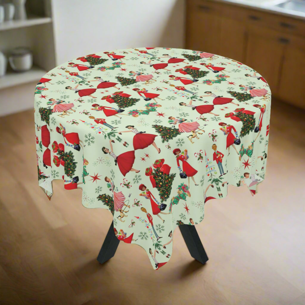 1950s Vintage Tablecloth Retro Christmas Design | One Size (55.1"x55.1") | 100% Polyester | Soft & Lightweight | Unique Holiday Table Deco Perfect Gift for Housewarming, Parties,  all Events and Occasions - MRSBYVALLE