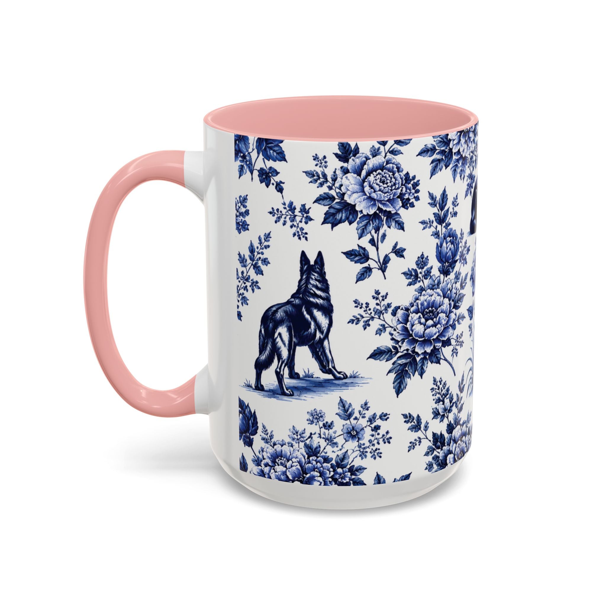 Elegant German Shepherd Floral Mug | Luxury Blue Toile Coffee Mug 11/15oz Accent Ceramic