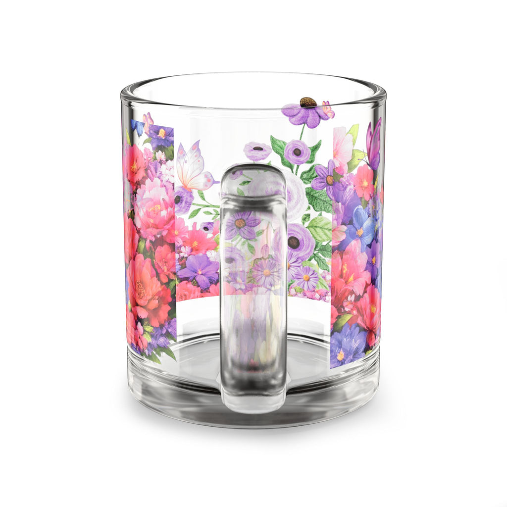 Mug en verre floral éclatant, 295 ml | Tasse à café ou à thé à motif floral, cadeau pour maman, anniversaire