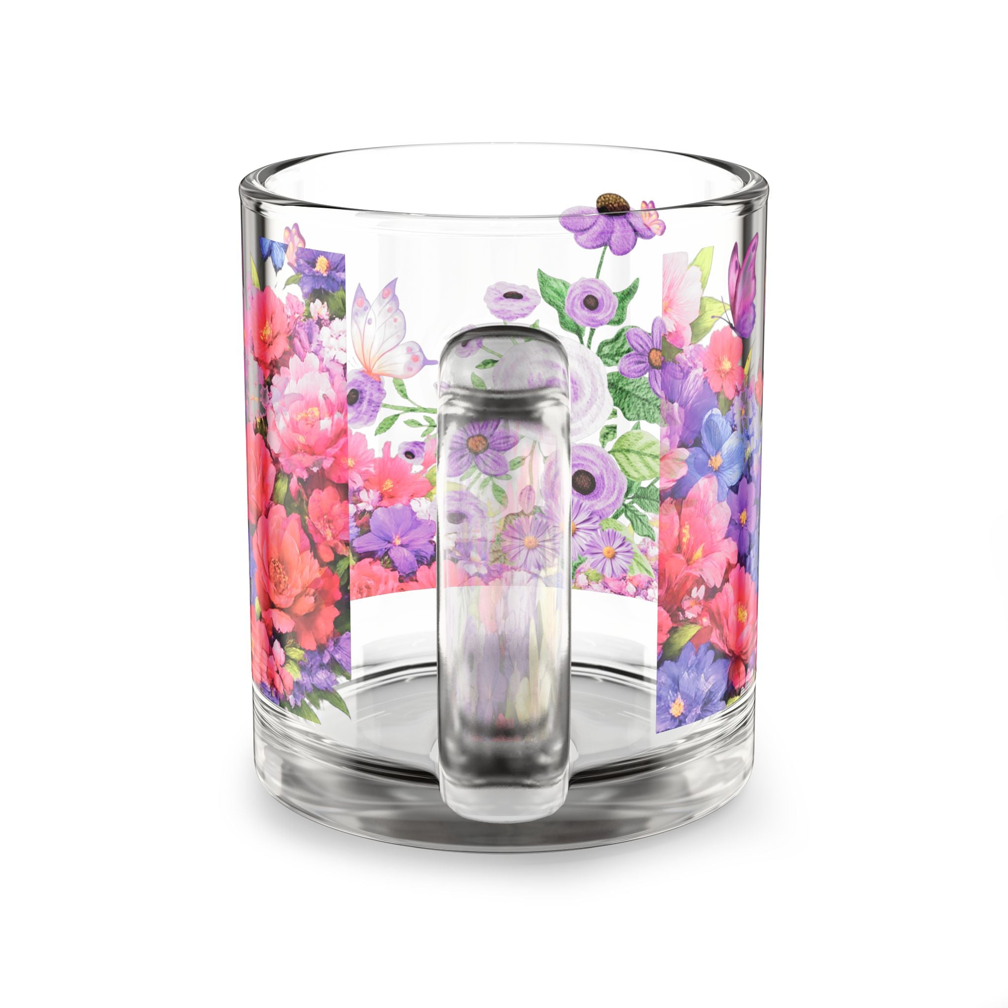 Bright Floral Glass Mug, 10oz | Floral Pattern Drinkware Coffee or Tea Cup Gift for Mom, Birthday