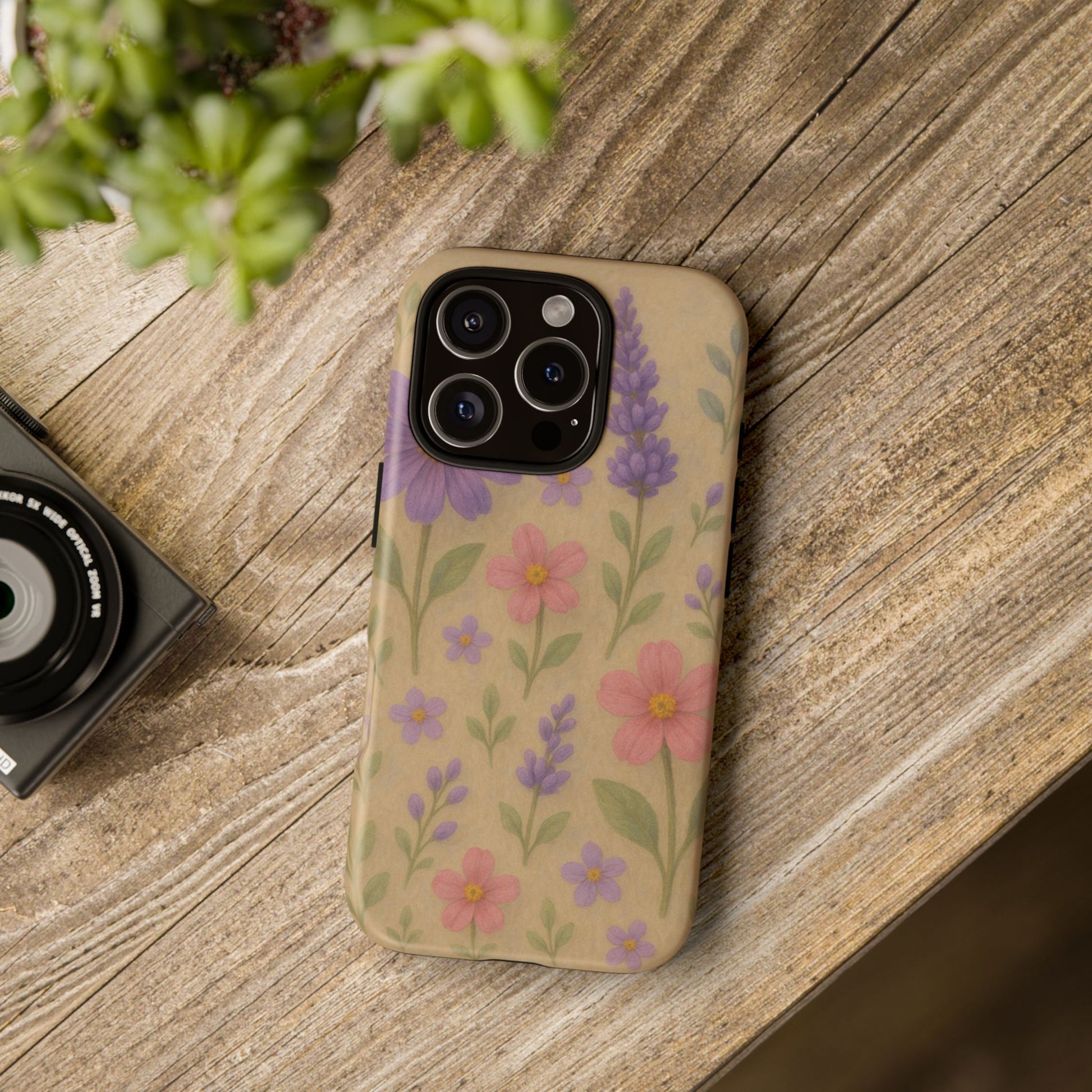 3D Illusion Wildflower Phone Case Cute Pastel Floral Design in Lavender, Pink, Mint Green – Aesthetic Protective Case for iPhone and  Android