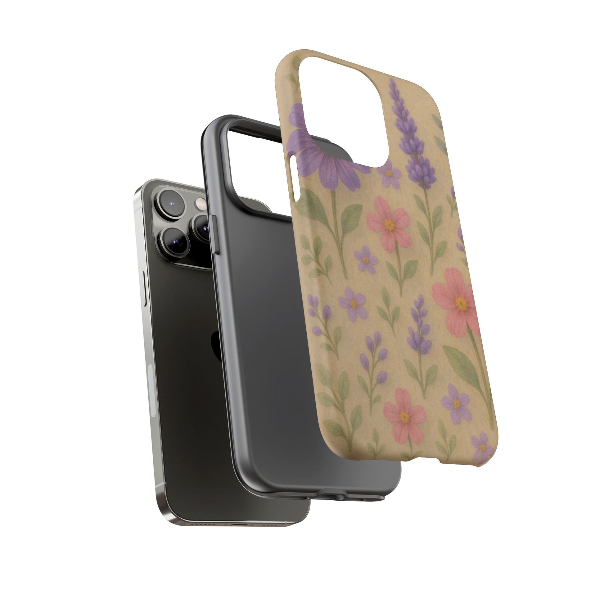 3D Illusion Wildflower Phone Case Cute Pastel Floral Design in Lavender, Pink, Mint Green – Aesthetic Protective Case for iPhone and  Android