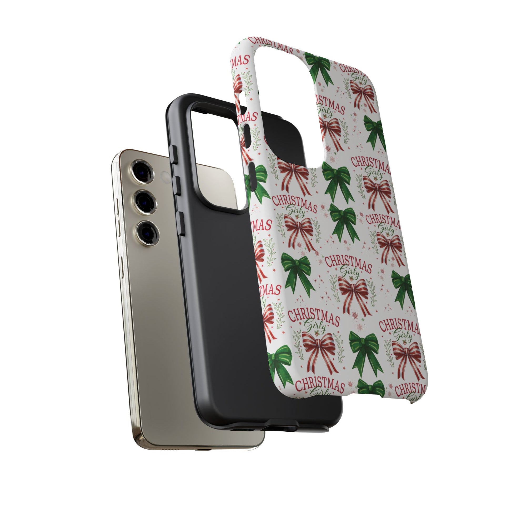 Girly Christmas Coquette Bows Pastel Phone Case for iPhone 17 16 15 23 Samsung, and Pixel | Stylish Protective Cover Gift for Her Perfect for Floral Lover