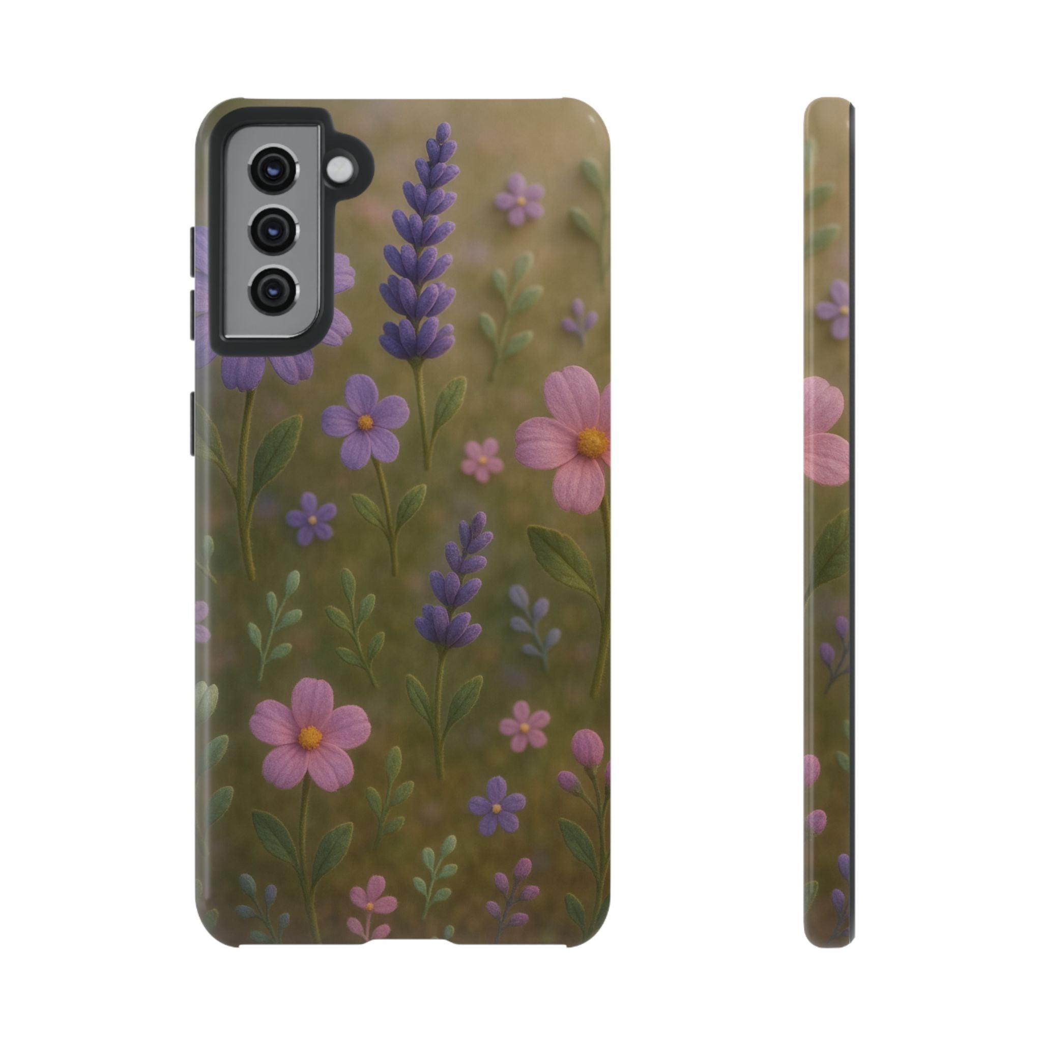 Pastel Flowers 3D Illusion Wildflower Phone Case Cute Pastel Floral Design in Lavender, Pink, Mint Green Aesthetic Protective Case for iPhone and  Android