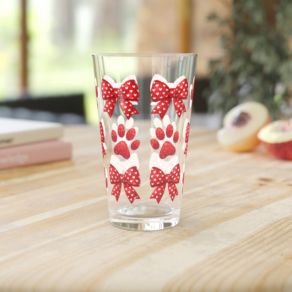 Red Bows and Paws 16oz Pint Glass - Custom Drinkware for Dog Lovers, Adorable Paw Print Gift, Personalized Home Bar Glass, Perfect for Pet Owner Gifts! Perfect for Parties - MRSBYVALLE