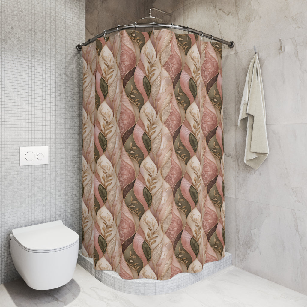 Shower Curtain — Pink Braided Leaf Pattern, Botanical Bathroom Decor
