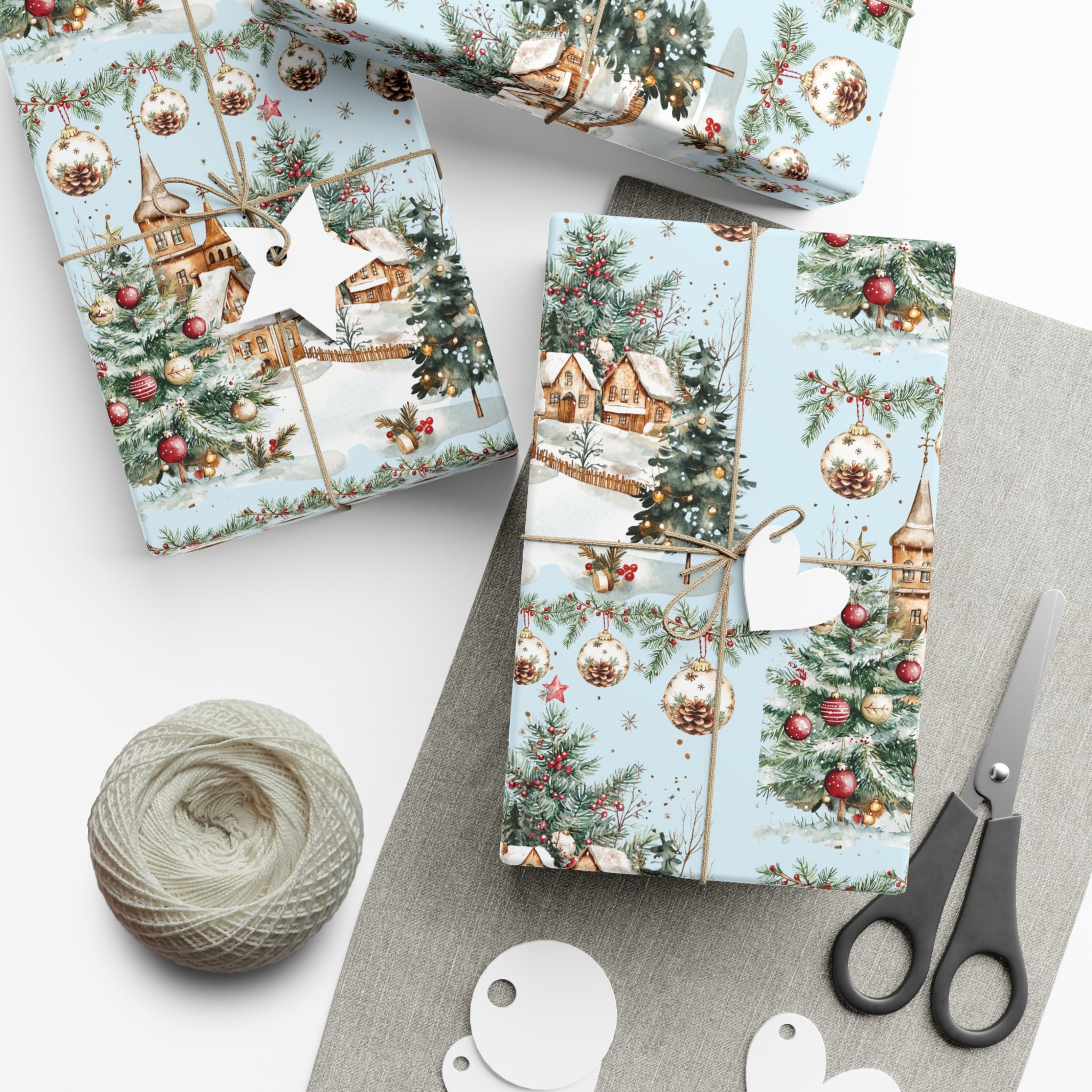 Christmas Watercolor House & Tree Wrapping Paper – Festive Holiday Scenes in Elegant Watercolors, Perfect for Wrapping Gifts with Cozy, Seasonal Charm All Gifts - MRSBYVALLE